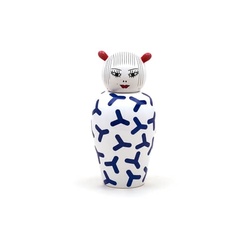 Vaso Canopie Zoé ceramica blu bianco / con coperchio - Seletti - Zoé / Blu - Porcellana