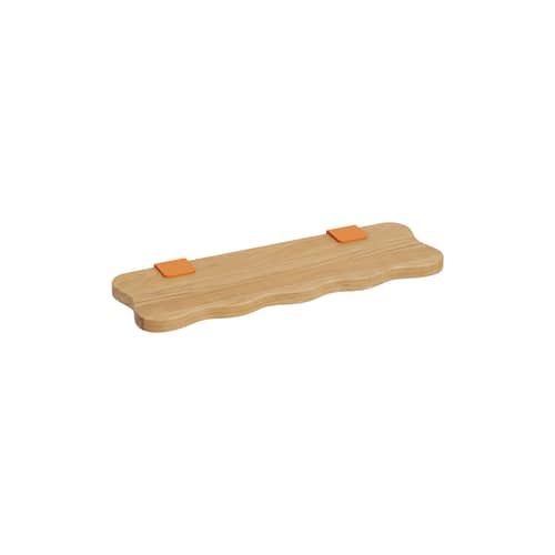 Wandregal Bracket Vague by Uchronia holz natur / L 60 cm – massive Eiche - TIPTOE - Orangefarbene Befestigungen / Tablett aus Eiche - Ökozertifizierte Massiveiche, thermolackierter Stahl