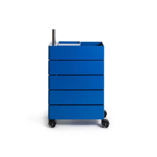 Caisson à roulettes 360° bleu / 5 tiroirs - 35 x 46 cm x H 60 cm - Magis - Bleu vif - ABS, Acier inoxydable