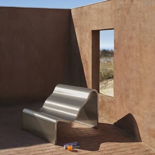 Bank mit Rückenlehne Dream View Bench metall silber / L 100 cm - Muuto - Gebürsteter Stahl - gebürsteter rostfreier Stahl