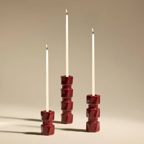 Bougeoir Colonna Petit / H 7.5 cm - Maison Sarah Lavoine - Carmin - Céramique émaillée