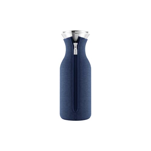 Carafe Stoppe-goutte métal verre bleu 1 L / Tissu technique - Eva Trio - Bleu navy - Acier inoxydable, Tissu technique, Verre