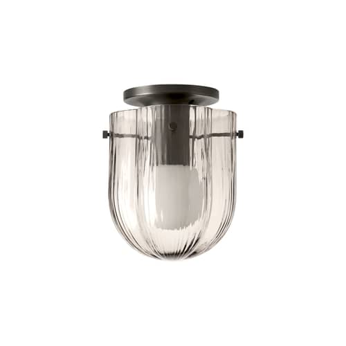 Seine Ceiling light glass grey / Hand-blown glass - 16 x H 21.2 cm - Gubi - Smoked transparent / Antique brass - Mouth blown glass, Steel