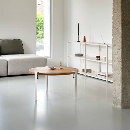 Couchtisch Brooklyn holz weiß / Ø 90 x H 43 cm - Massive Eiche - TIPTOE - Eiche / Cremeweiße Füße - Eiche natur