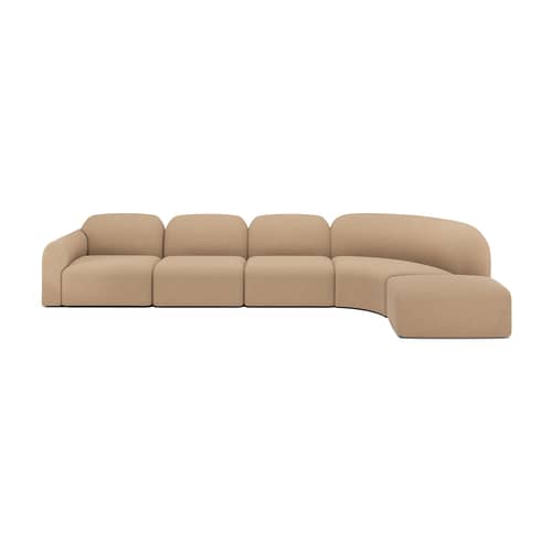 Divano modulabile Bulky tessuto beige / Modulo con angolo arrotondato a 90° - Ethnicraft - Beige chiaro - Fibra, Legno, Schiuma PU ad alta densità, Tessuto