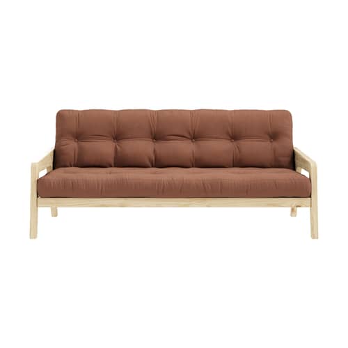 Divano convertibile Grab legno marrone / L 204 cm - 3 posti - KARUP DESIGN - Marrone argilla 759 / Pino Chiaro - Espanso, Fibre riciclate miste, Pino massello certificato FSC, Tessuto