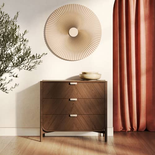 Kommode Marius holz natur / L 100 x H 90 cm - Hartô - Getönte Eiche / Messing-Griffe - Getöntes Eichenholz, MDF Furnier getönte Eiche, Messing