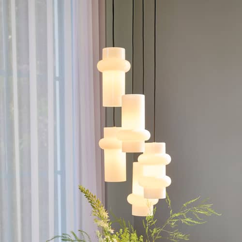 Pendelleuchte Pilule Pendule Down glas weiß / Ø 15 x H 25 cm - HÜBSCH - Down / Weiß glänzend - mundgeblasenes Glas