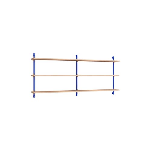 Regal Wall Shelving – ws.65.2 holz natur / B 162 x H 65 cm x Prof. 17,5 cm - MOEBE - Eiche natur / Blau - MDF Eichenfurnier, Stahl