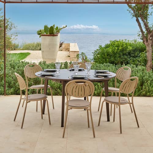 Table ronde Plus4 métal / L 138-198 cm - 6 à 10 personnes - Emu - Fer ancien - Acier verni