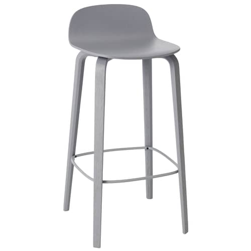 Tabouret de bar Visu bois gris / H 75cm / Seconde vie - Muuto - Gris / Repose-pieds gris - Acier verni, Frêne verni
