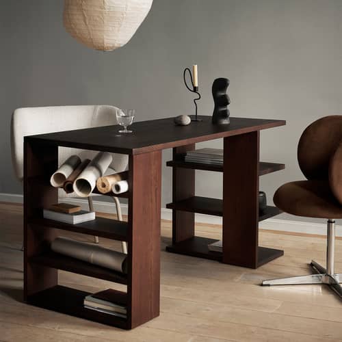 Bureau Edre bois marron / L 137 x P 65 cm / Seconde vie - Ferm Living - Bois foncé - Pin massif certifié FSC