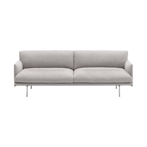 Canapé droit Outline Soft tissu gris / 3 places - L 220 cm - Muuto - Gris (Clay 12) / Pieds alu poli - Bois certifié FSC, Mousse PU, Tissu Kvadrat