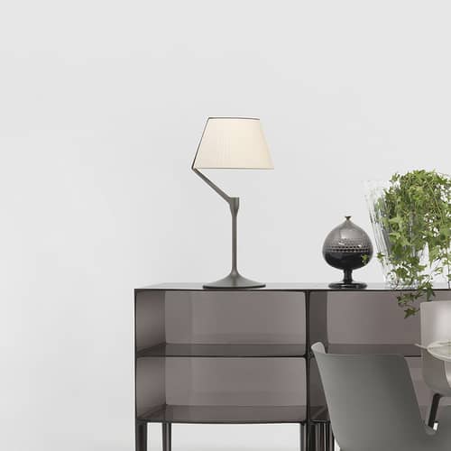 Lampe de table Angelo Stone LED / H 70 cm - Tissu plisssé - Kartell - Titane / Tissu écru - Aluminium, Coton, Thermoplastique