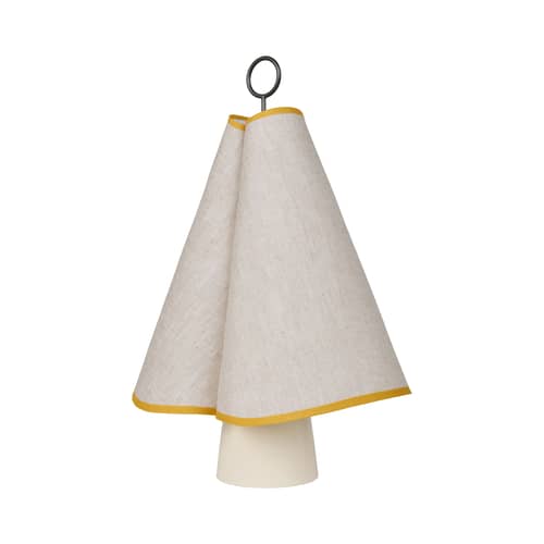 Schnurlosleuchte Hornbæk LED textil beige - Gubi - Beige / Poppy-Gelb - Keramik, Leinen, Messing