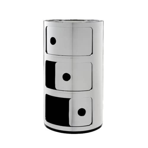 Componibili Storage plastic material grey silver metal / 3 Drawer - Matallic - Anna Castelli Ferrieri, 1968 - Kartell - Chromed - ABS