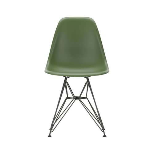 Stuhl RE DSR - Eames Plastic Side Chair plastikmaterial grün / (1950) - Beine schwarz / recycelt - Vitra - Waldgrün / Beine schwarz - Epoxid-lackierter Stahl, Recycelter Kunststoff (Post-Consumer)