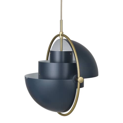 Suspension Multi-Lite Large métal bleu / Ø 36 cm - Modulable & orientable / Réédition 1972 - Gubi - Bleu nuit / Cercle laiton - Métal