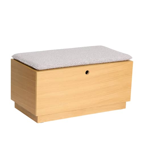 Banc rembourré Alcove / Coffre avec tiroir - L 90 cm - HÜBSCH - Chêne / écru - MDF plaqué chêne, Mousse, Tissu
