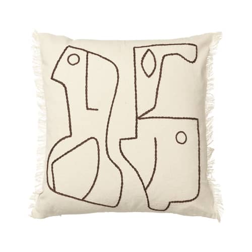 Housse de coussin Figure tissu blanc / 50 x 50 cm - Motif brodé à la main - Ferm Living - Blanc cassé - Coton biologique