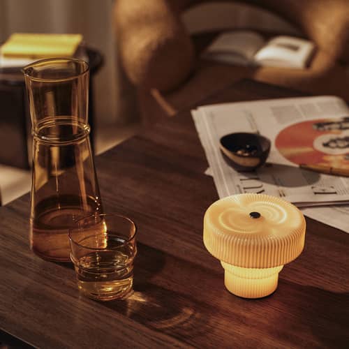 Lampada senza fili ricaricabile Ripple LED vetro beige / Ø 12 x H 10 cm - Ferm Living - Avena - Vetro soffiato a bocca