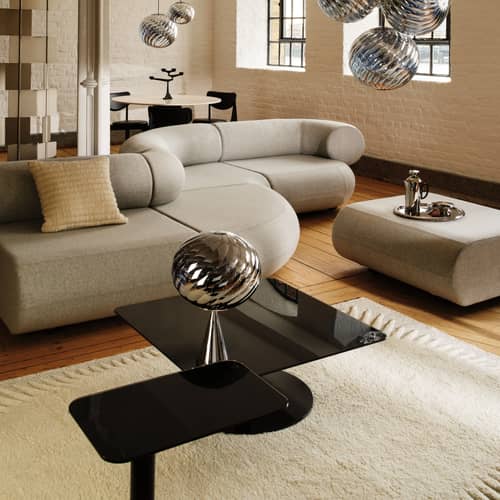 Lampe de table Whirl Cone Fat / LED - Ø 30 cm - Tom Dixon - Argent / Pied argent - Acier, Polycarbonate semi-métallisé