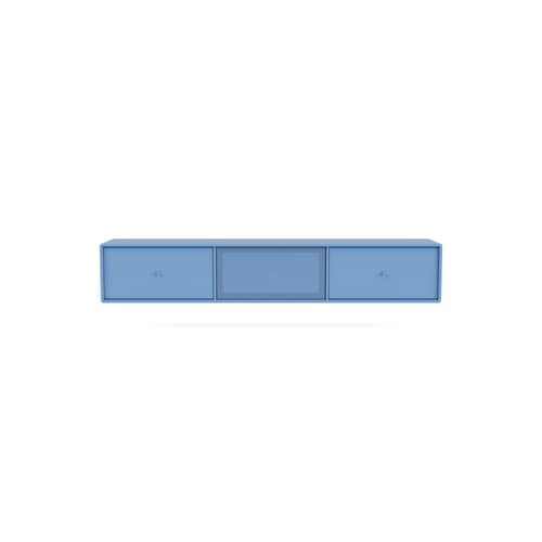 Meuble TV suspendu Octave V bois bleu / L 138 x P 30 x H 24 cm - MONTANA - Azure 154 - Acier perforé, MDF laqué