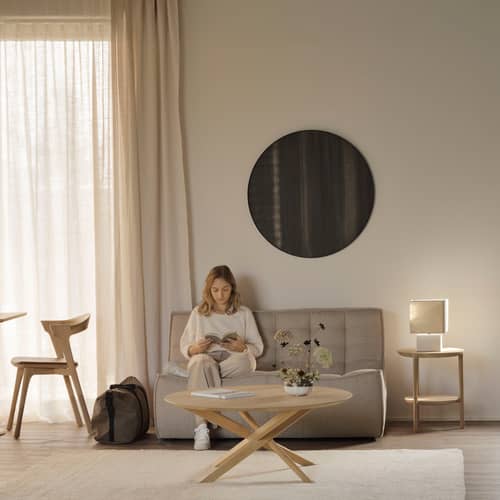 N701 Straight sofa  textile beige / UK version - 2 seater - L 140 cm - Ethnicraft - Beige (UK residential fire retardant) - Fabric, High-density PU foam, Wood