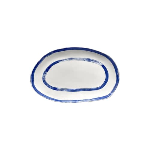 Plat de service The Line-up céramique bleu / Ovale - 34 x 21 cm - Serax - Blanc & bleu - Grès émaillé