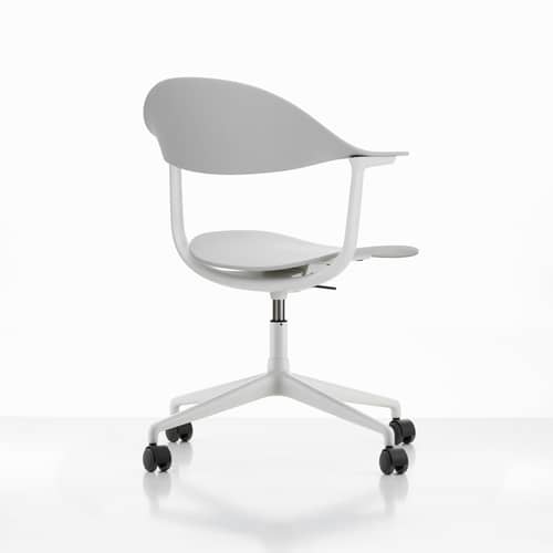 Poltrona a rotelle Mynt materiale plastico grigio / Plastica riciclata - Vitra - Grigio (plastica) / Piede bianco - Alluminio, Polipropilene riciclato
