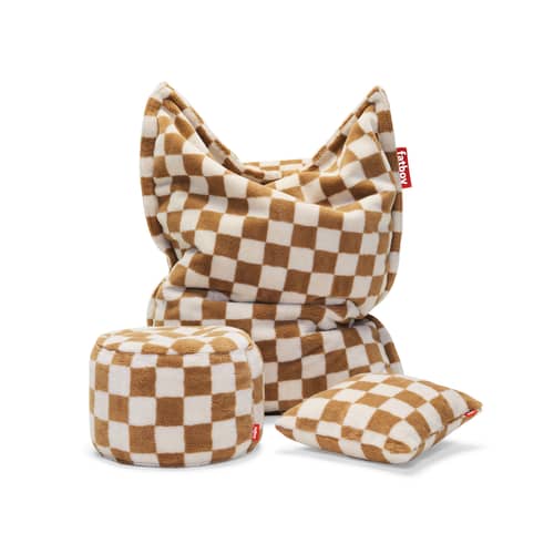 Pouf Original Slim Teddy Chess beige / Tissu duveteux - 155 x 120 cm - Fatboy - Amande / Crème -  Micro-billes EPS, Tissu peluche