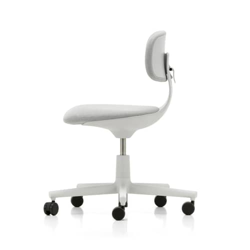 Sessel mit Rollen Rookie textil grau H 39 bis 51 cm - Vitra - Hellgrau (Stoff Plano) / Untergestell grau - Gewebe, Polyamid, Polypropylen, Polyurethan-Schaum