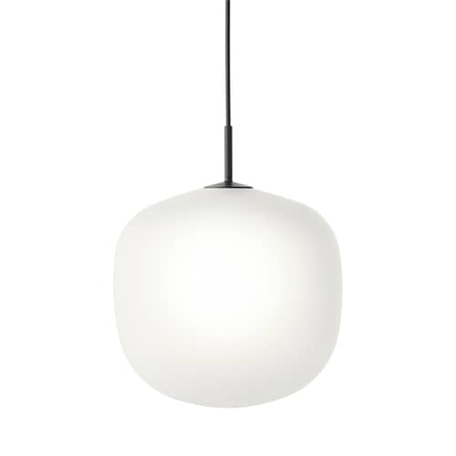 Suspension Rime / Ø 37  - Verre soufflé bouche - Muuto - Monture noire / Blanc - Aluminium verni, Verre soufflé bouche
