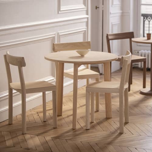 Table ronde Galta Tripod bois naturel / Ø 80 cm - KANN DESIGN - Frêne naturel - Frêne massif, Placage frêne