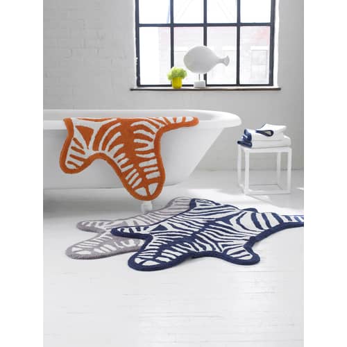 Tapis de bain Zebra  blanc bleu / Reversible - 112 x 79 cm - Jonathan Adler - Blanc / Bleu marine - Coton