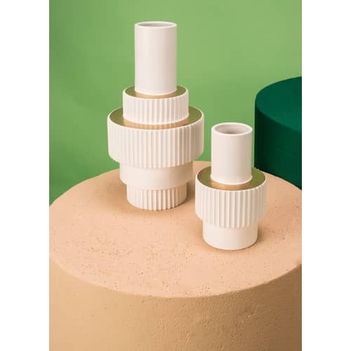 Vase Gear Small keramik weiß / Ø16 x H25,5 cm - POLSPOTTEN - Weiß & Gold - emailliertes Porzellan
