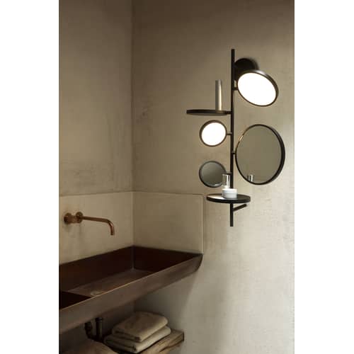 Applique salle de bains Tell Me Stories métal noir / LED - 2 miroirs + 2 étagères - H 86,5 cm - DCW éditions - Noir - Acier