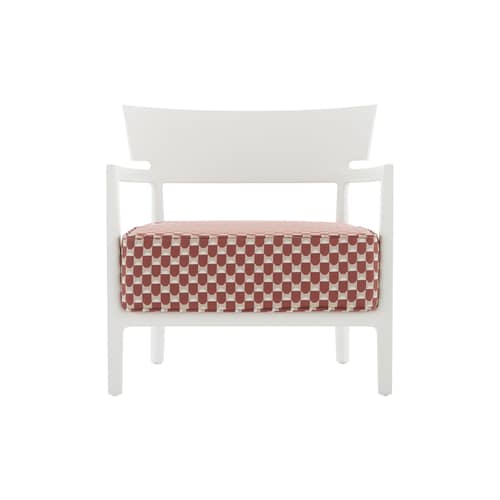 Fauteuil rembourré Cara OUTDOOR x Liberty tissu rouge - Kartell - Blanc mat / Tissu Rouille (Liberty Obi Check) - Polycarbonate, Polyuréthane, Tissu Liberty