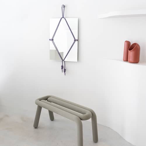 Miroir mural Shibari Rectangle verre bleu / L 50,5 x H 69 cm - Moustache - Bleu - Corde, Hêtre, Verre