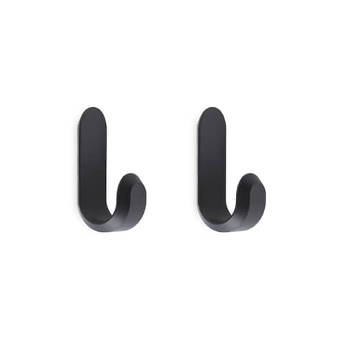 Set de 2 patère Curve Mini métal / H 5,8 cm - Normann Copenhagen - Noir mat - Aluminium anodisé
