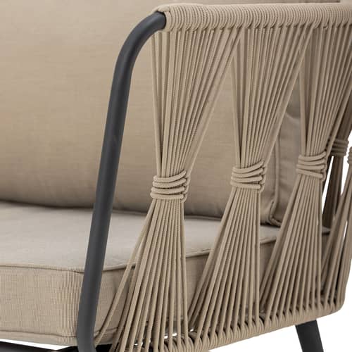 Gartensofa 2-Sitzer Pavone metall beige / L 174 cm - Handgewebtes Polyesterseil - Bloomingville - Beige / Kissen beige - Polyester-Gewebe, Polyesterseil, Thermolackiertes Metall