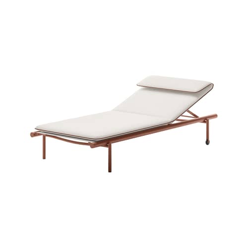 Salo Reclining deckchair on wheels textile orange / Mattresses included - Unopiu - Terracotta / Fabric ecru Nuvola - Aluminium, Foam, Outdoor fabric