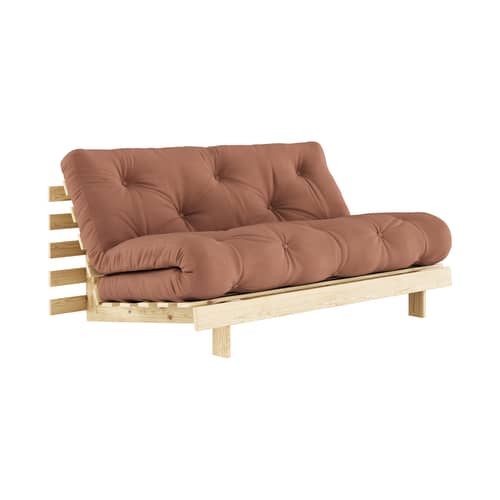 Divano convertibile Roots legno marrone / L 160 cm - 3 posizioni / Struttura in pino chiaro - KARUP - Marrone argilla 759 / Pino Chiaro - Espanso, Fibre riciclate miste, Pino massello certificato FSC, Tessuto