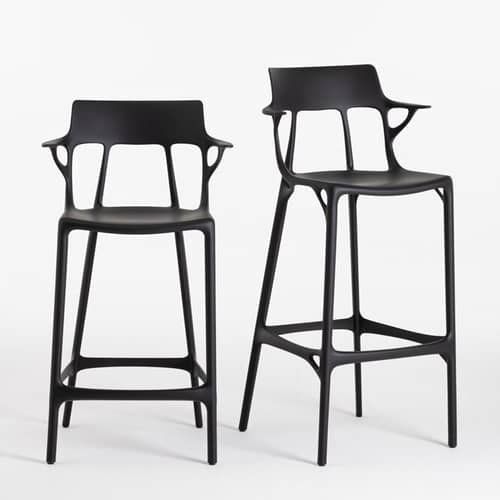 Sgabello bar A.I materiale plastico nero / 65 cm - Concepito da una intelligenza artificiale - Riciclato - Kartell - Nero - Tecnopolimero termoplastico riciclato