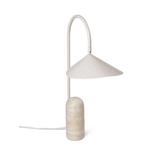 Arum Table lamp metal stone white beige / Metal & stone Adjustable - Ferm Living - Cashmere beige - Epoxy lacquered steel, Travertine stone
