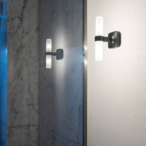 Crown Wall light glass black glass & glossy black metal / H 21.4 cm - Nemo - Glossy black - Aluminium, Sandy glass