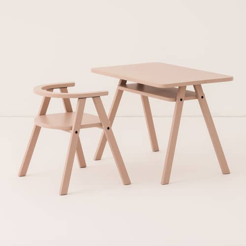 Growing Green Children\'s desk wood pink / 70 x 45 x H 50 cm - NOBODINOZ - Pink Blush - Natural beechwood, Plywood