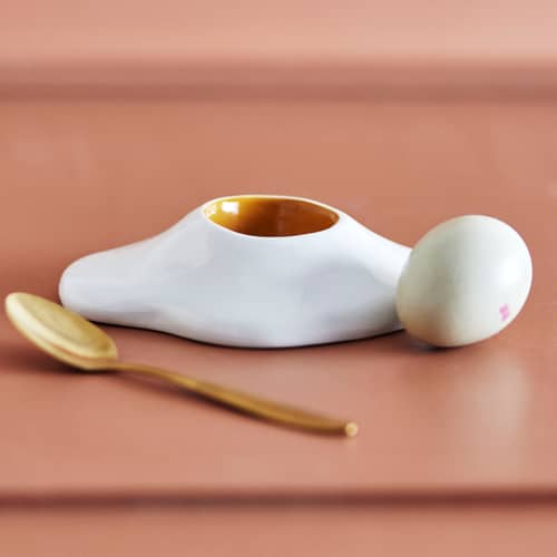 Eggert Eggcup ceramic white - Bloomingville - White & Yellow - Sandstone