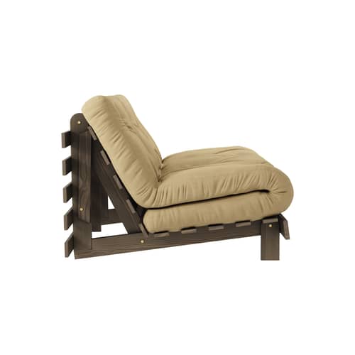 Schlafcouch Roots holz beige / B 140 cm - 3 Positionen / Struktur Braun - KARUP - Goldbraun 758 / Holz Braun - FSC-zertifizierte, lackierte Massivkiefer, Gewebe, Recycelte Mischfasern, Schaumstoff