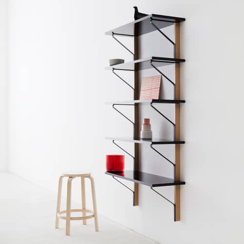 Kaari Shelf wood black / W 100 x H 188 cm - Melamine / Bouroullec, 2015 - ARTEK - W 100 x H 188 cm / Black & Natural oak - Melamine, Solid oak, Steel